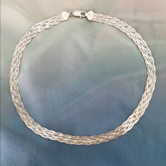 Braided 18 inch necklace, sterling 925 silver, Italy - Picture 9 of 11